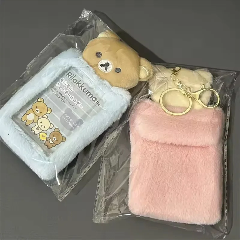 Rilakkuma Korilakkuma Id Card Holder Card Case Kawaii Fluffy Photo Keychain Cartoon Bear Idol Photo Display Gifts