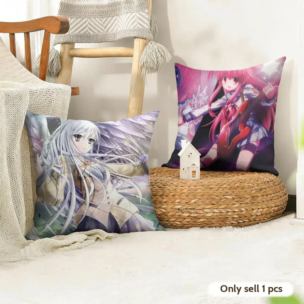Anime A-Angel Beats Cute Cushion Cover Natural Linen Organic Fabric Double-Sided Printing Room Sofa Decor Pillow Case