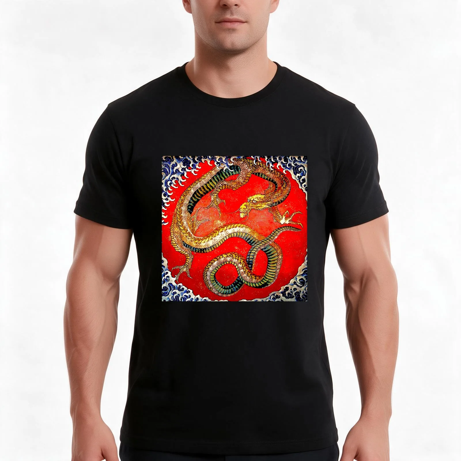 Matsuri Yatai Dragon by Hokusai. T-Shirt Summer Casual Cotton Tee Oversized Streetwear Tops Vintage Graphic Print