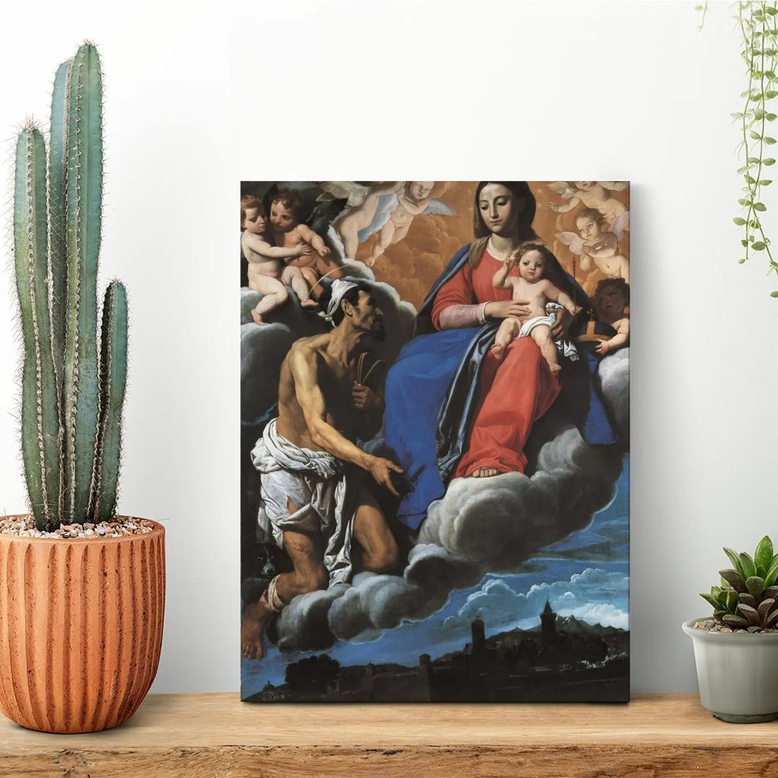 聖母マリアと幼子イエス、聖人たちのキャンバス絵画、カスタマイズされたリビングルームの装飾、壁飾りのデザイン、額入り壁画