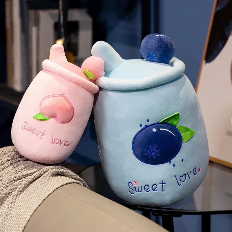 Niedliche gefüllte Boba Plüsch Bubble Tea echte Früchte Pfirsich Blaubeere Wassermelone Tasse Kissen weiche Kawaii Plüschtiere Geschenke für Kinder