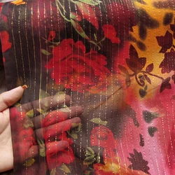 Metallic Silk Georgette Crepe Gauze 45'' Wide By Meter Rose Flower Crinkled Silk Chiffon Fabric