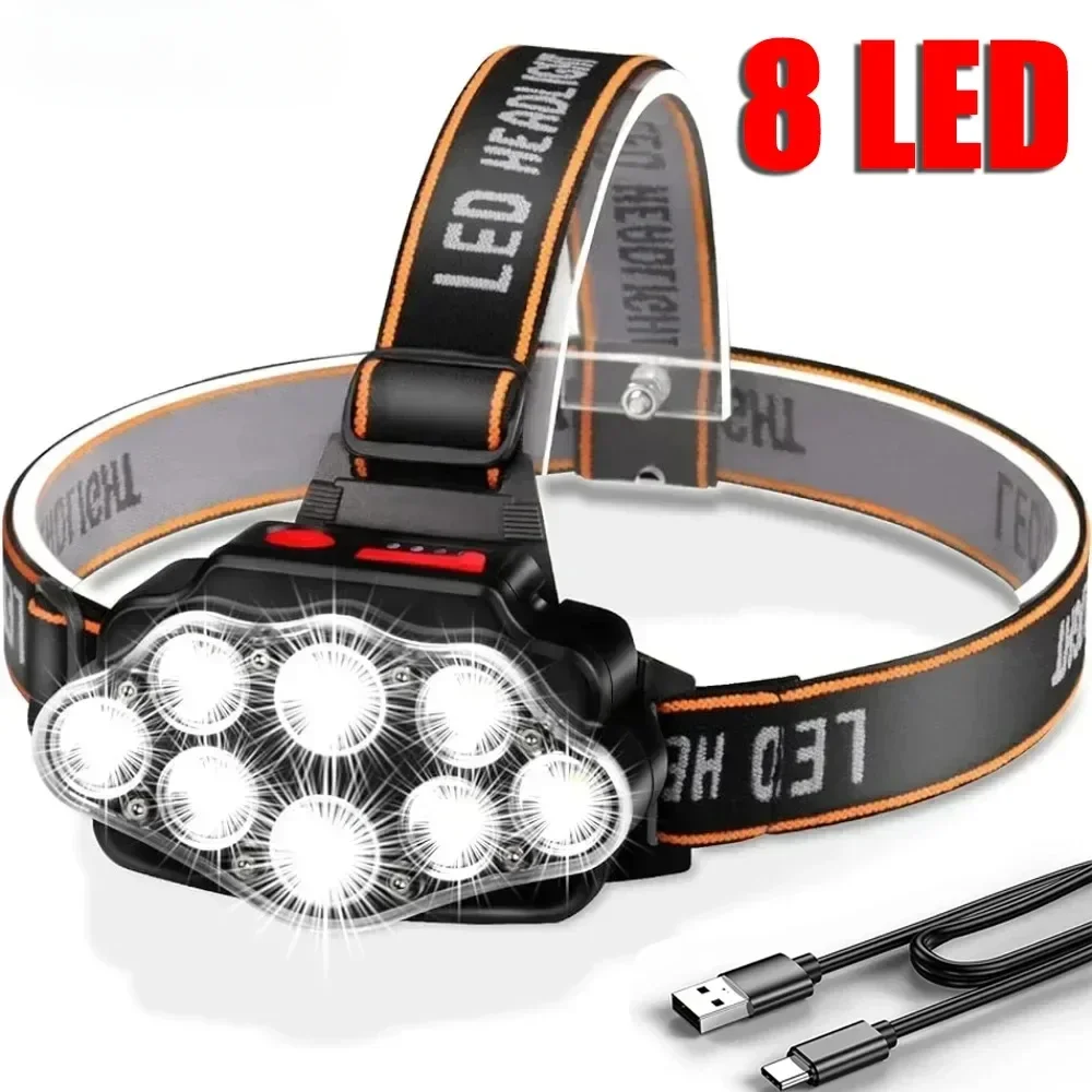 

LED USB Rechargeable Headlamp High Lumen Bright Head Lamp with 8 LED Headlight IPX4 Waterproof Head Flashlight Camping Light