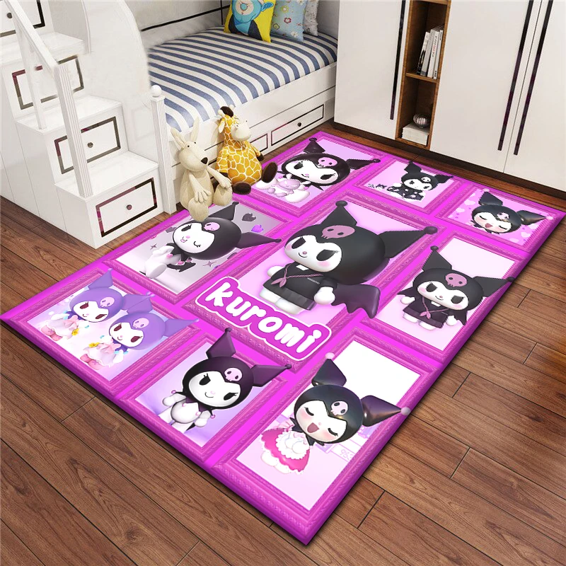 Kuromi Sanrio Lovely Carpet Rug for Living Room Bedroom Decoration Picnic Camp Kitchen Carpet Crawling Carpet Decoration