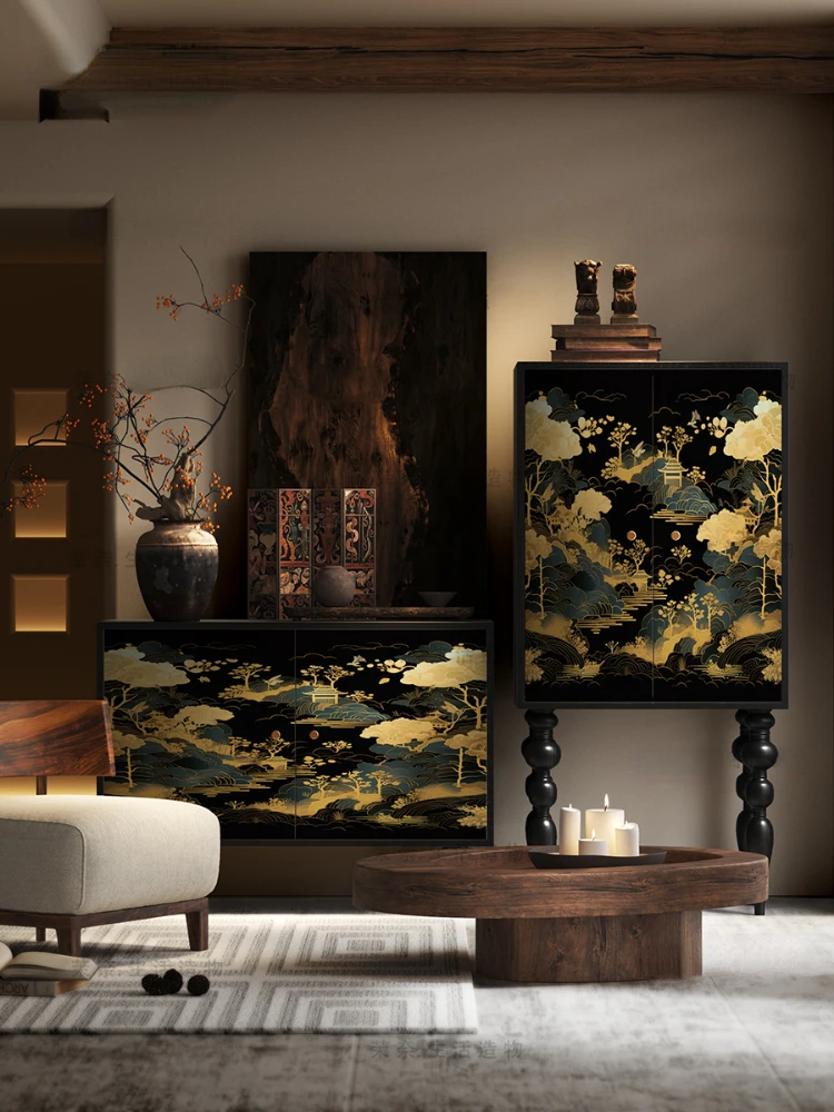 Landscape Painting Entrance Cabinet Sofa Chest of Drawers Solid Wood Living Room Bedroom Locker