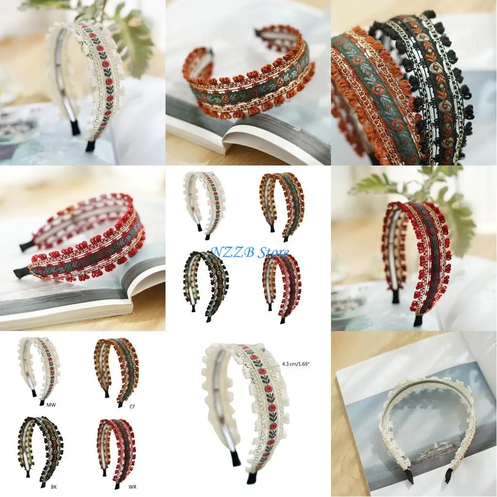 

T21F Lace Embroidery Floral Headband for K-POP Party Decorations for Music Festivals Photo Booth Props for Girls Photography