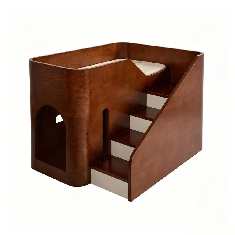 Luxury Walnut Double Layer Removable Washable Pet Bed for Cats and Dogs All Seasons Heavy Duty 25kg Load Bearing Villa