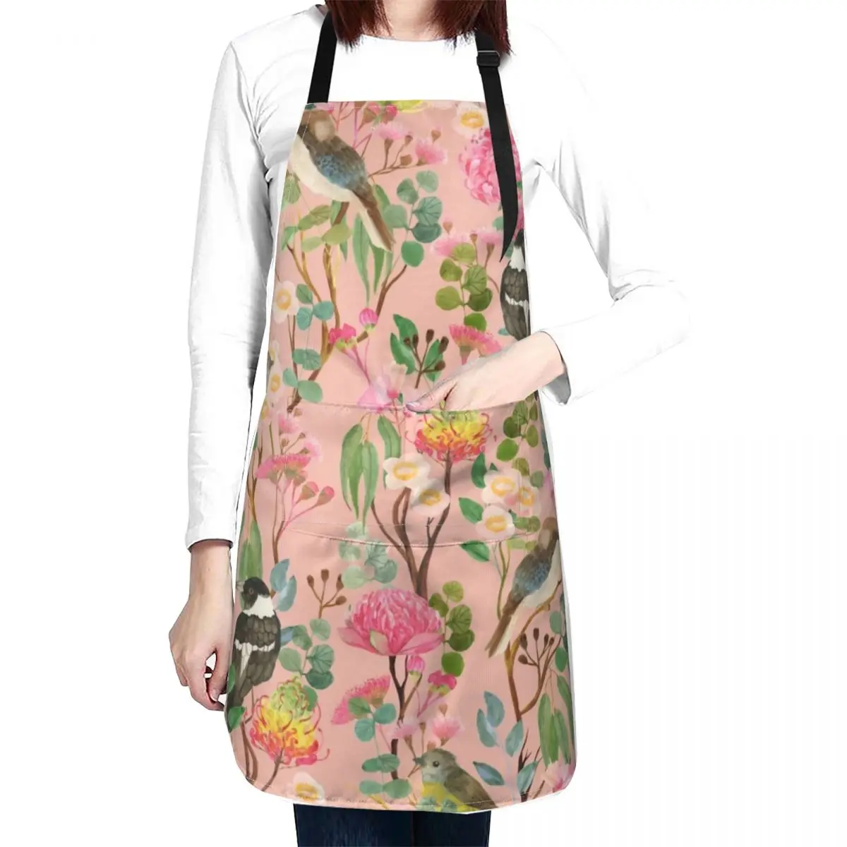 Australian Birds and Blooms Native Flora Chinoiserie Apron Kitchens For Men Kitchen accessories Apron