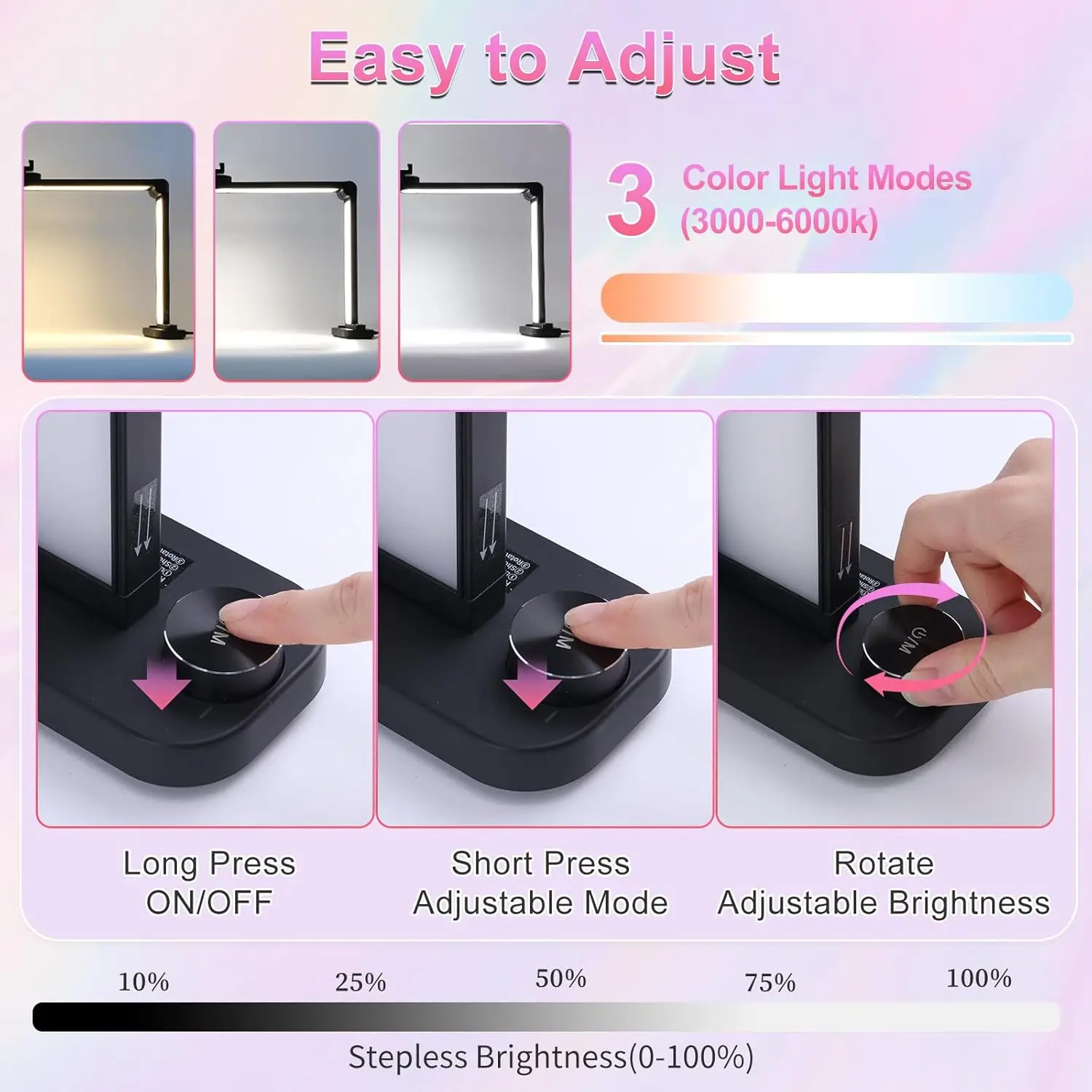 40W Foldable LED Half Moon Lamp with Phone Charging Function Eyelash Beauty Salon Embroidery Rotary Switch Half Moon Nail Light