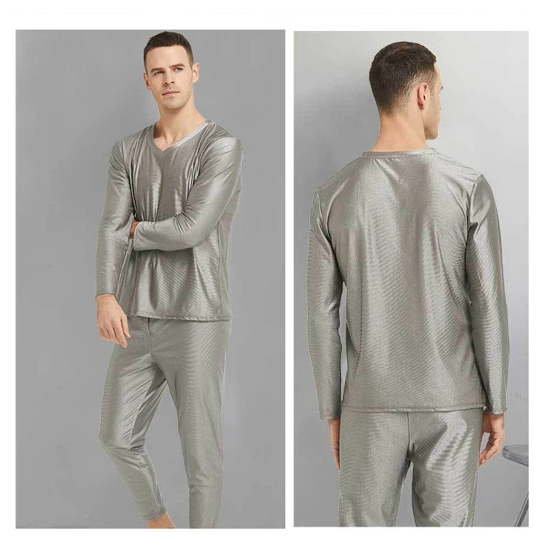 Conductive Silver Fiber Long-sleeve Underwear Antibacterial EMF/EMI/RF Blocking Anti-radiation Faraday Fabric Longjohns Soft