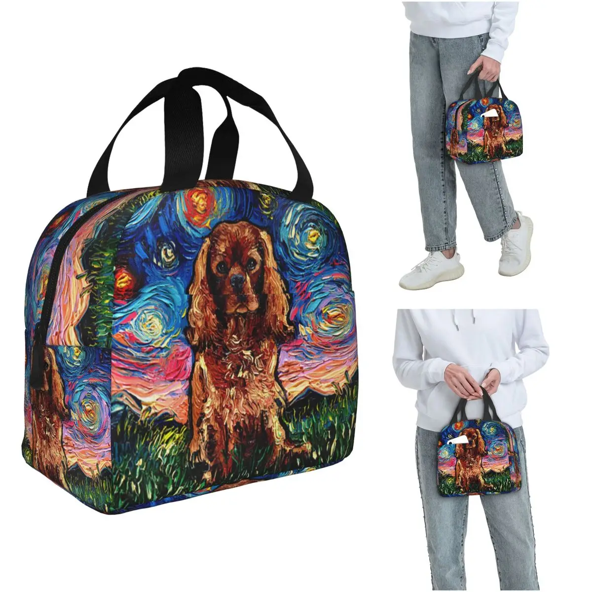 Ruby Dog Cavalier King Charles Spaniel Night Insulated Lunch Bag for Women Kids Portable Food Boxes Thermal Lunch Box Tote