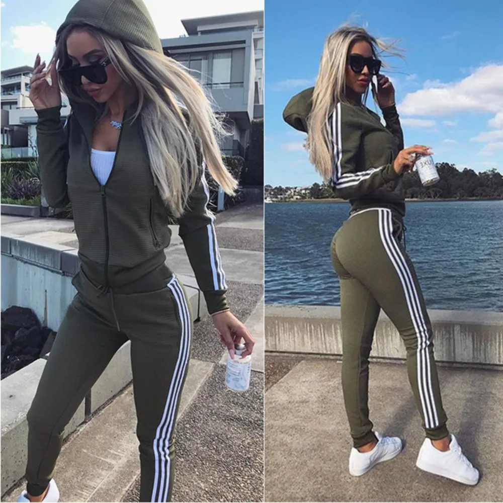 Kadın eşofman güz moda Sweatpants ve Hoodie seti eşofman 2 parça Set rahat egzersiz Fitness eğitim kadin Jogger seti