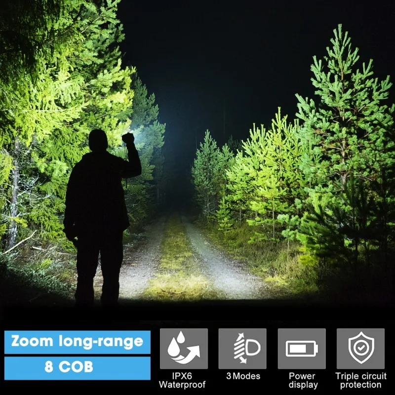 Portable Mini Led Flashlight 3 Modes Usb Rechargeable Zoom Torch Strong Light Outdoor Camping Cob Lamp Waterproof Flashlights