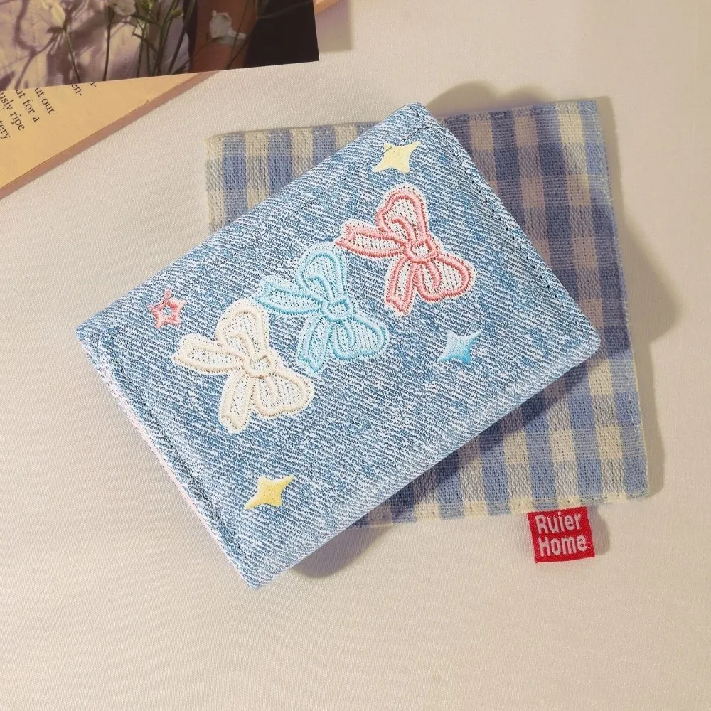 Portable Embroidery Short Wallet Multi Card Slot Lightweight Coin Purse Denim Texture Foldable Wallet Women