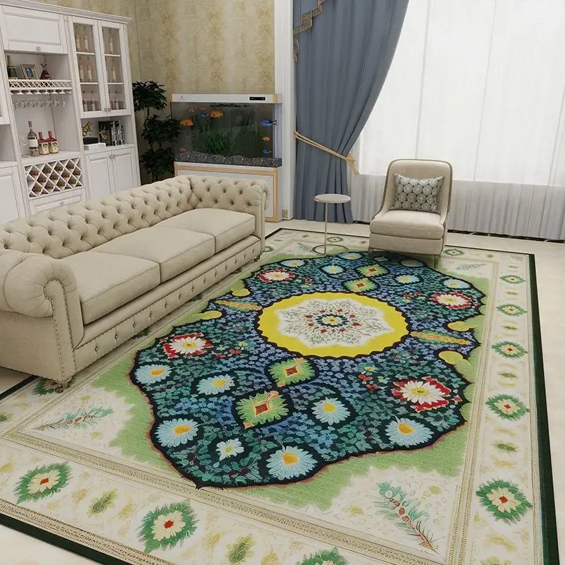 European Luxury Decorative Rug for Living Room Vintage Persian Sofa Beside Non-slip Bedroom Carpet Large Fully Paved Floor Mat