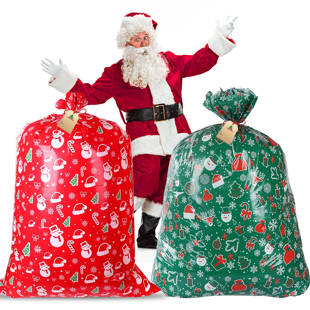 36x56in Wesołych Świąt Duża torba na cukierki Święty Mikołaj Torba na prezenty Płatek śniegu Dekoracje świąteczne do domu Nowy Rok Noel Present