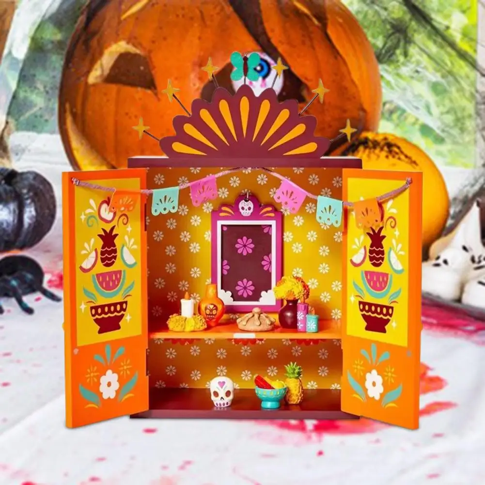 Small Frame Altar Display Day of Dead Altar Box with Memory Picture Frame Mexican Pattern Home Decoration Shadow Box for Day