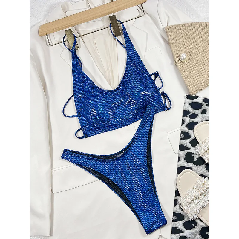 New Style separates Bikini Multi-color Gradient Special Fabric Drawstring Beauty Back Swimsuit
