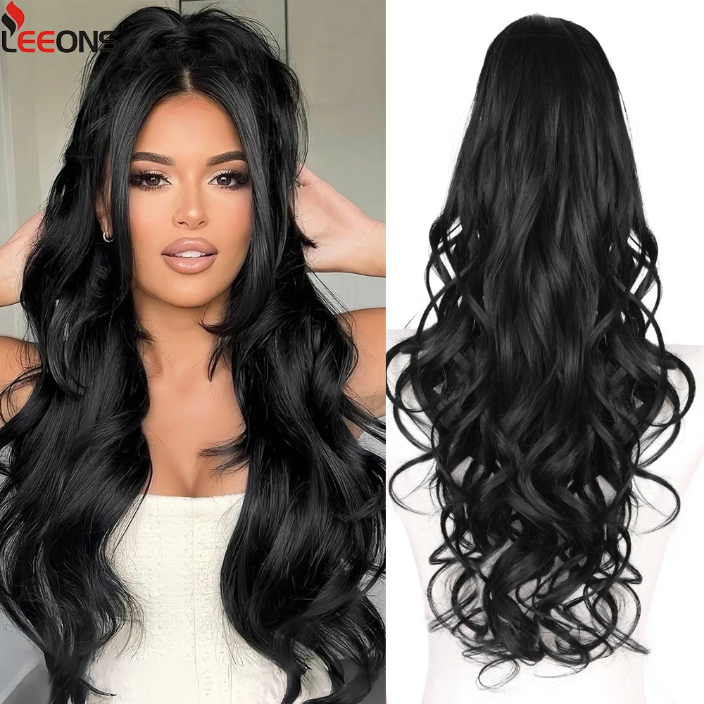 

Leeons 26 Inch Synthetic Drawstring Wrapped Clip In Ponytail Extensions For Women Long Wavy Hair Pieces For Daily Brown Black