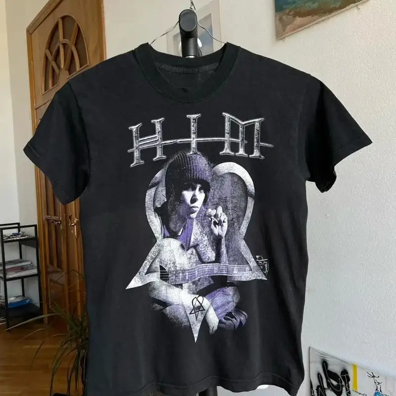 

Vintage style HIM band short sleeve black color retro shirt KV26657