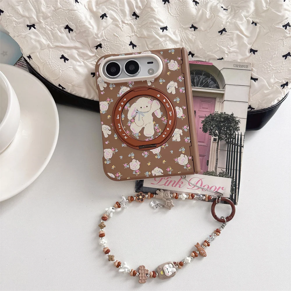 Luxury 3D Rabbit Cartoon Magnetic Phone Case For iPhone Duo Anti‑Fall Protective Cover For Iphone Duo Cute Cases with Chain