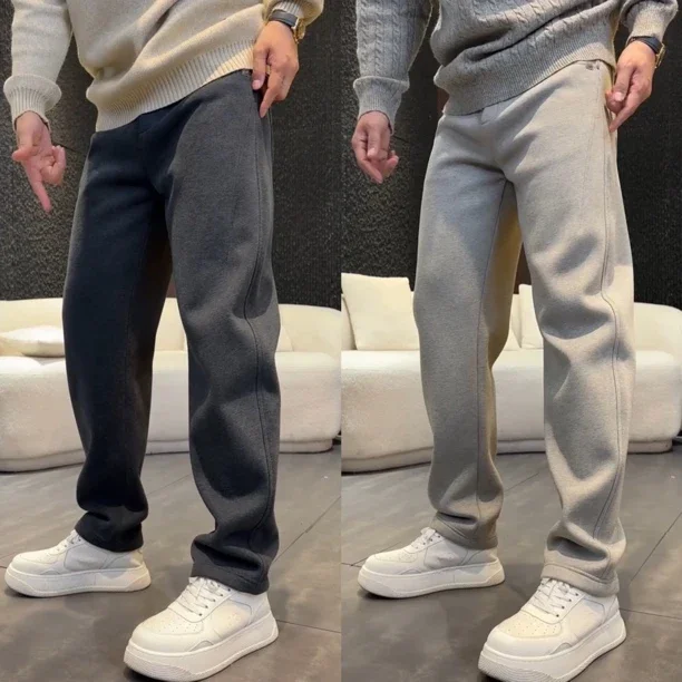 

Men's Faionable Winter Fce Lined Casual Pants Loose Fit Straight Leg Trousers Simple Versatile High Waist Cotton Blend