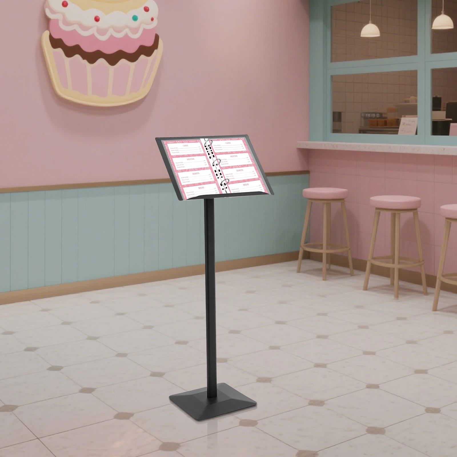 Black Vertical Flip Menu Display Stand Smooth Flip Page Structure Clear View Design Durable Frame Information Organizer For Desktop Store Public Indoor Use