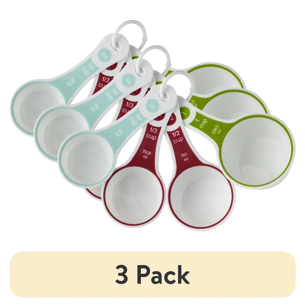 3 Pack 4-Piece Multicolor Plastic Measuring Cups Set with Textured Non-Slip Grip Handle for Baking Cooking Kitchen