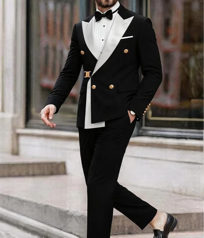 

Double Breasted Suit Men Wedding Homecoming Prom 2 Piece Suit Gold Button Blazer Pants Outfit
