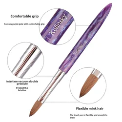 Purple Acrylic Handle Crimped Nail Brush 100% Pure Kolinsky Top Quality for Manicure Powder Application with PVC Tube