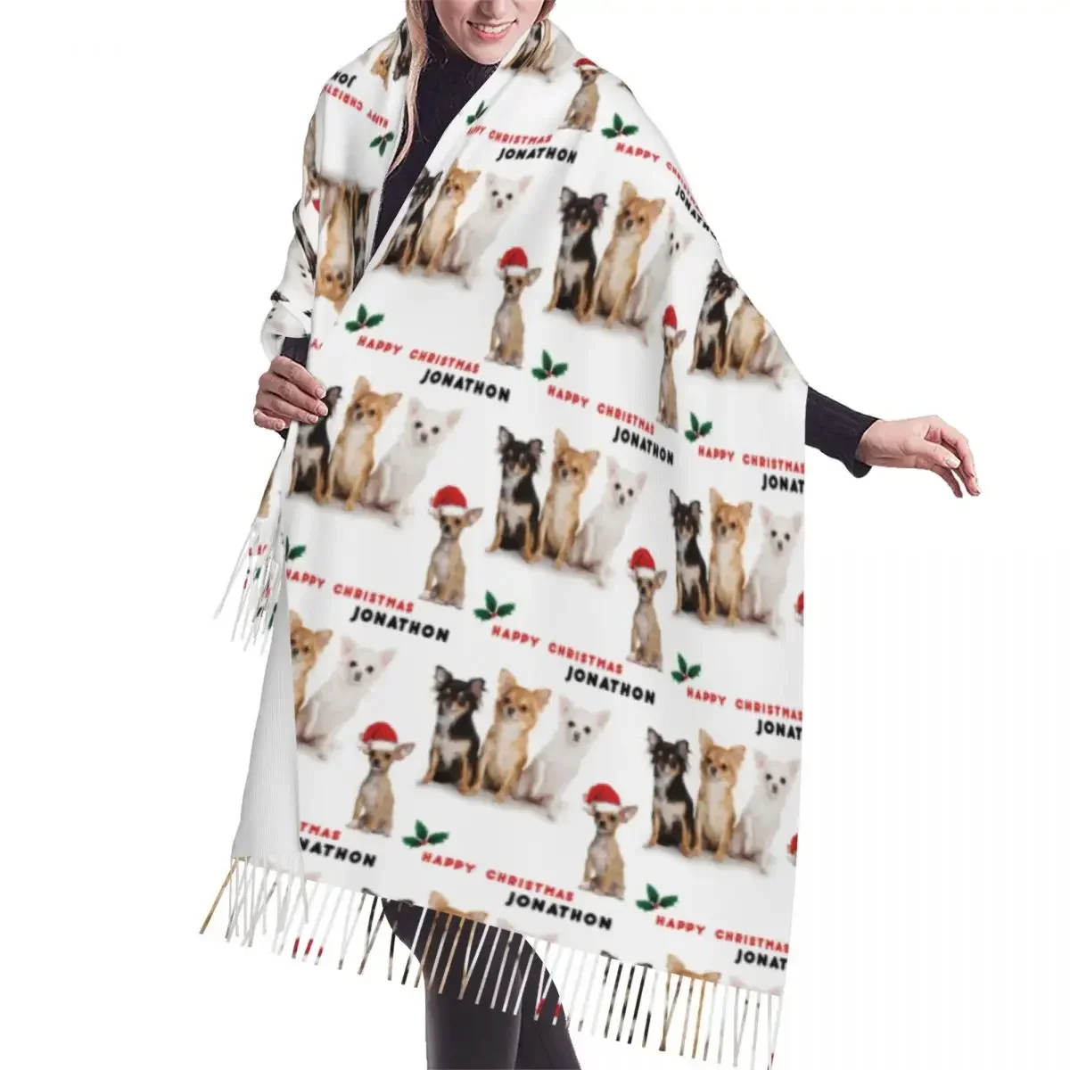 Customized Printed Chihuahua Dog Christmas Scarf Women Men Winter Warm Fashion Versatile Scarves Holiday Pets Gifts Shawls Wraps