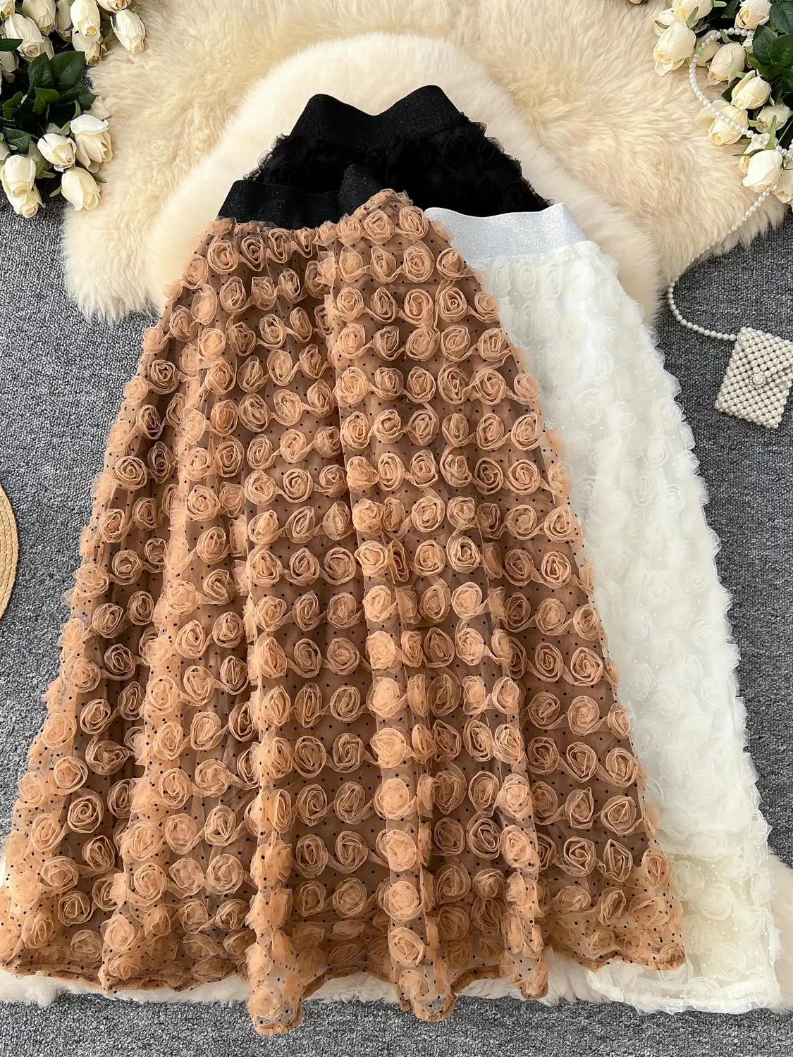 

Женская модная универсальная юбка А-силуэта с высокой талией, стройнящая, с большим оборотным подолом, 3D-принтом в виде роз, для повседневной носки