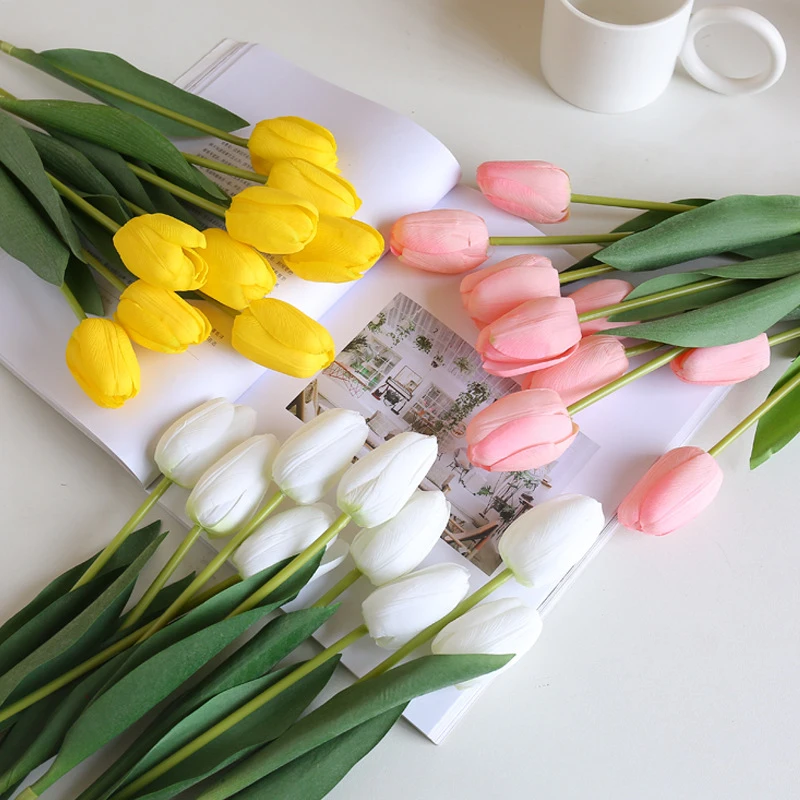 

10Pcs Artificial Flowers Real Touch Tulips Bouquet Fake Flowers For Home Room Bedroom DIY Decor Party Wedding Decoration