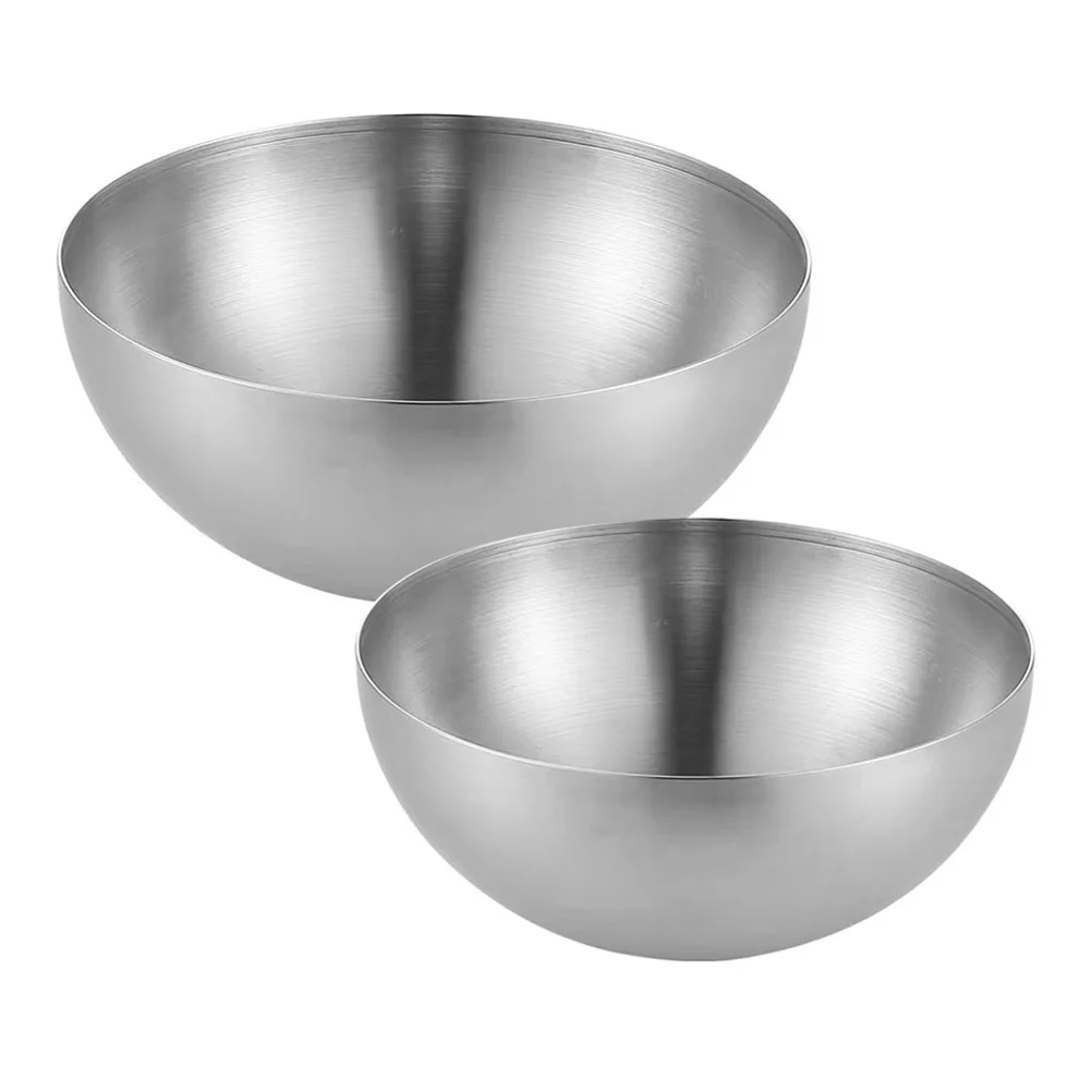 

2Pcs Stainless Steel Bowl Soup Bowls Stainless Steel Cereal Bowls Metal Serving For Rice Ice Cream Silver