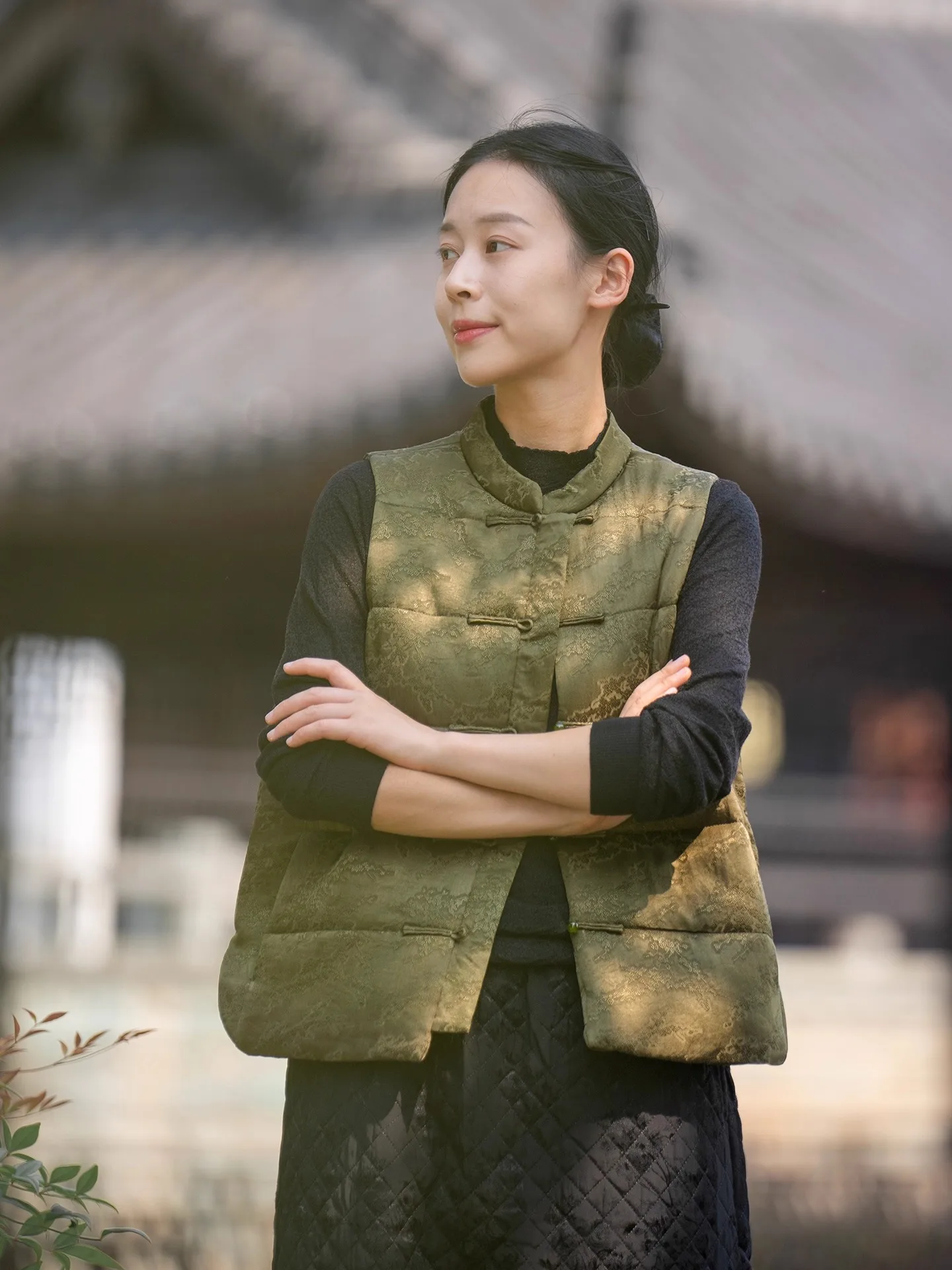 

TingSu ort Cotton Vest New Chinese Sle Stand Collar Embroidered een Retro Cotton Vest Autumn Winter Women's Jaet
