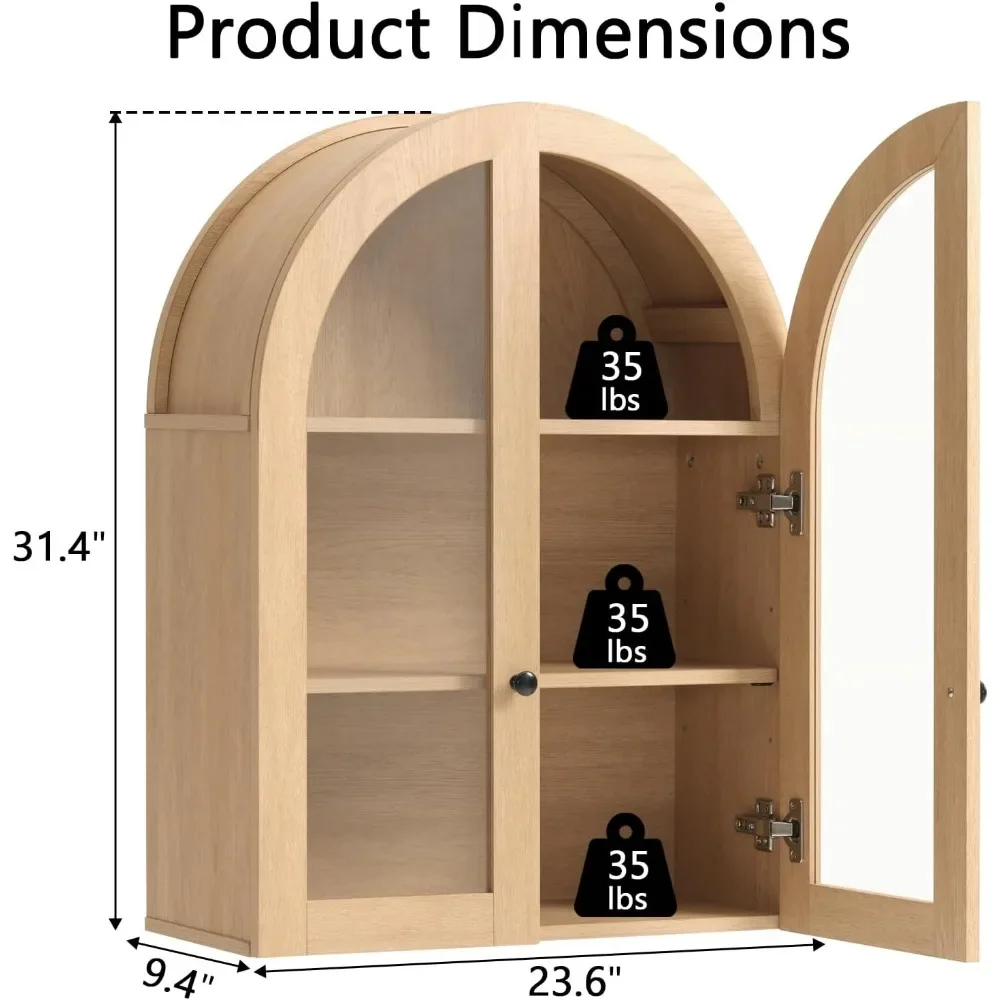 Vender bien mueble de baño de pared arqueado con puertas de vidrio, almacenamiento sobre el inodoro de 23,5" x 31,4"