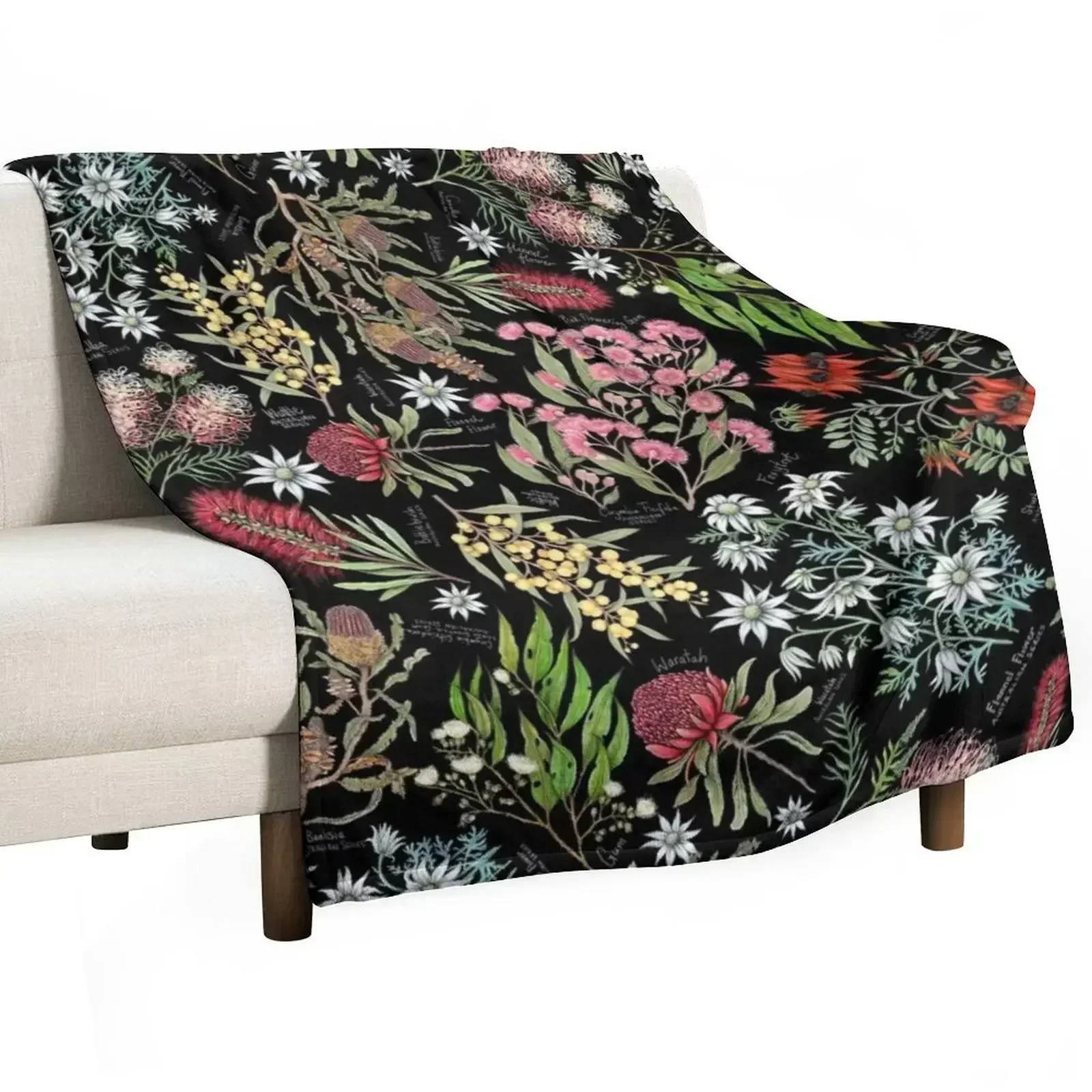 Australian Botanics - Jet Black Throw Blanket Blankets For Bed Picnic Blankets