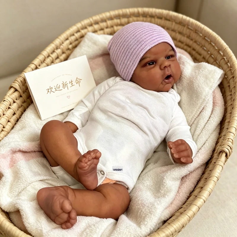 

50cm Gounchin Cloth Body Newborn Baby Reborn Doll with Dark Skin Soft Touch Cotton Doll