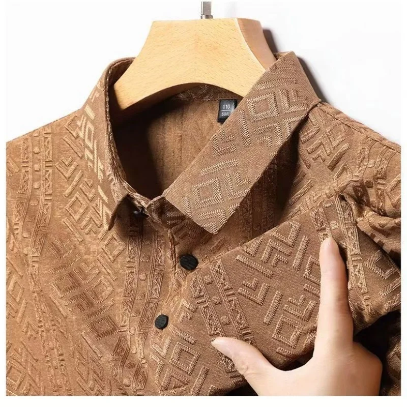 

Мужская летняя однотонная рубашка-поло с короткими рукавами и принтом, роскошная брендовая футболка без нагрева, деловая трендовая футболка с лацканами, верхняя мужская одежда