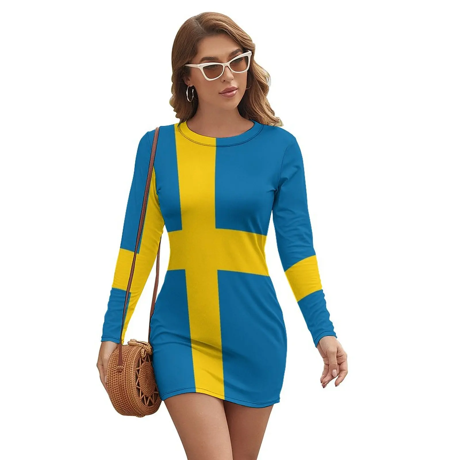 

Swedish Flag of Sweden Long-sleeved Dress evening dress woman elegant dresses for women evening dresses women sexy dress