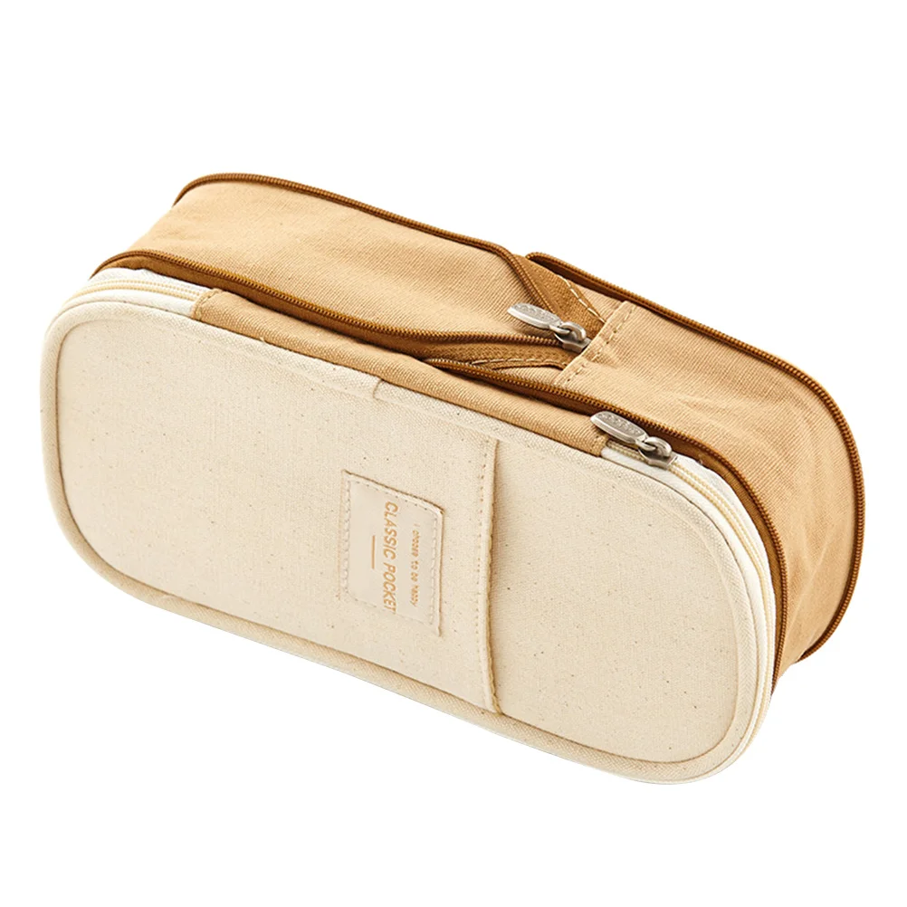

Large Capacity Canvas Zipper Pen Box For Students Stationery Organizer Travel Canvas Pencil Case Pen Box Bag Khaki
