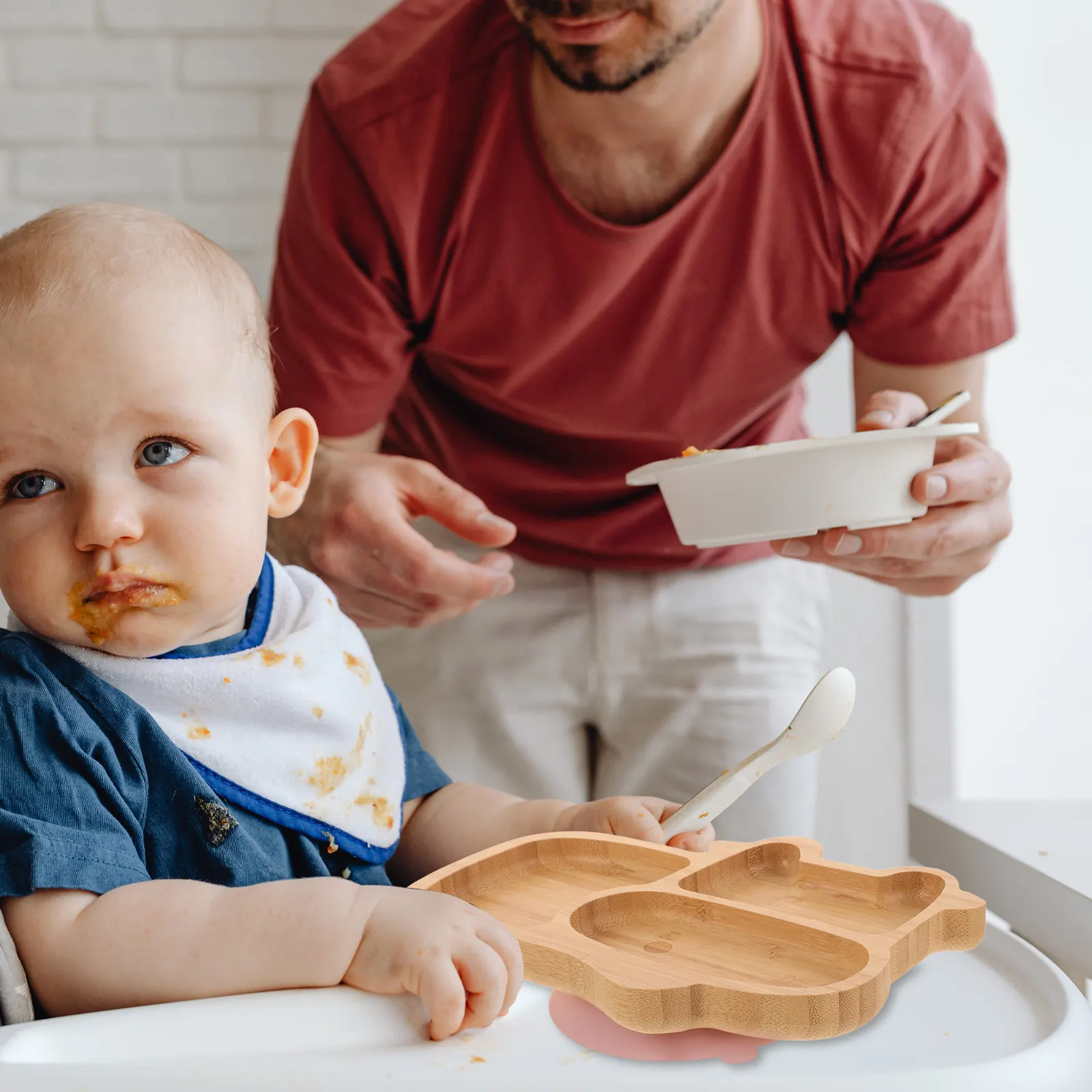 

Bamboo Baby Suction Plate with Divided Compartments for Toddlers 1-3 Years Old Safe Silicone Base Toddler Feeding Plate Kids