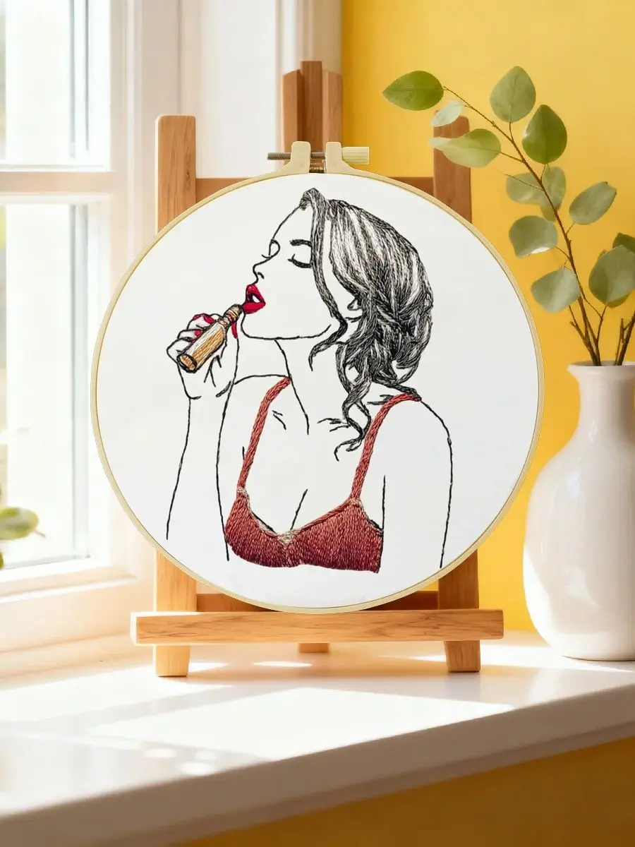 1 Stück 20X20CM/15X15CM 7,87/6,3 Zoll Stickerei-Starter-Kit für Frauen DIY-Kit Stickerei-Set Handarbeiten Malerei Heimdekoration – Detail 6