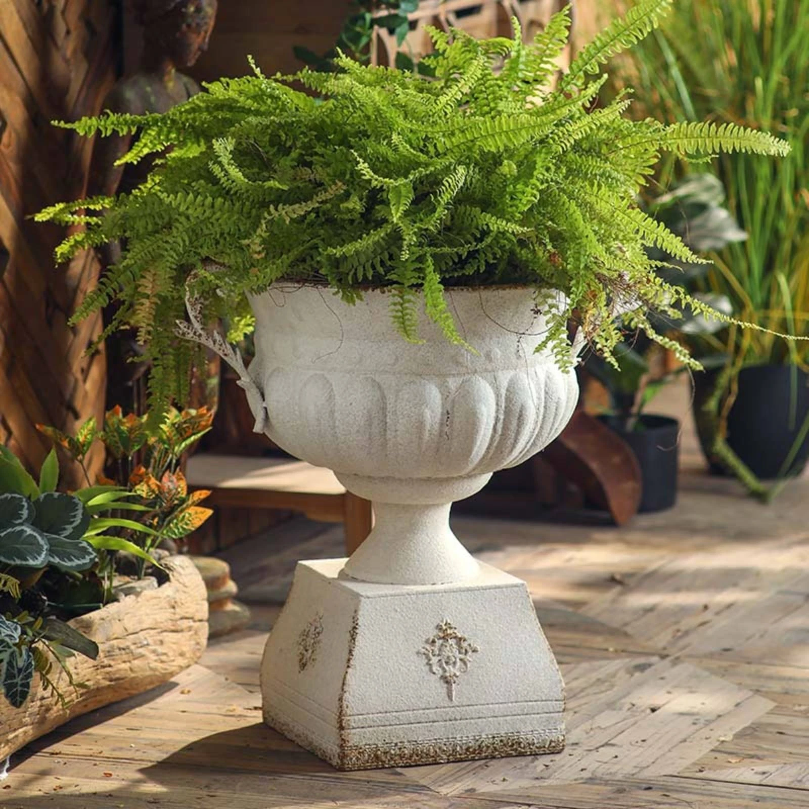Pedestal Urn with Handles Distressed Urn Planter with Pedestal Base Flower Pot with Handles Vintage Container Shabby Chic