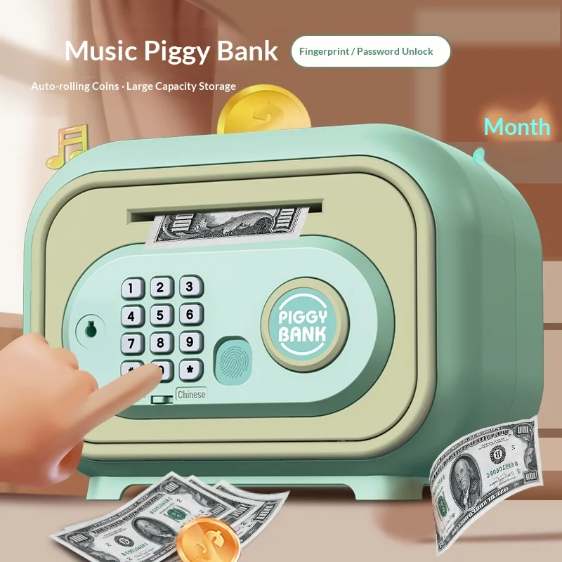 Piggy Bank Fingerprint Password Unlock Large Capacity Automatic Paper Money Safe Saving Box Money Storage Gift For Adult