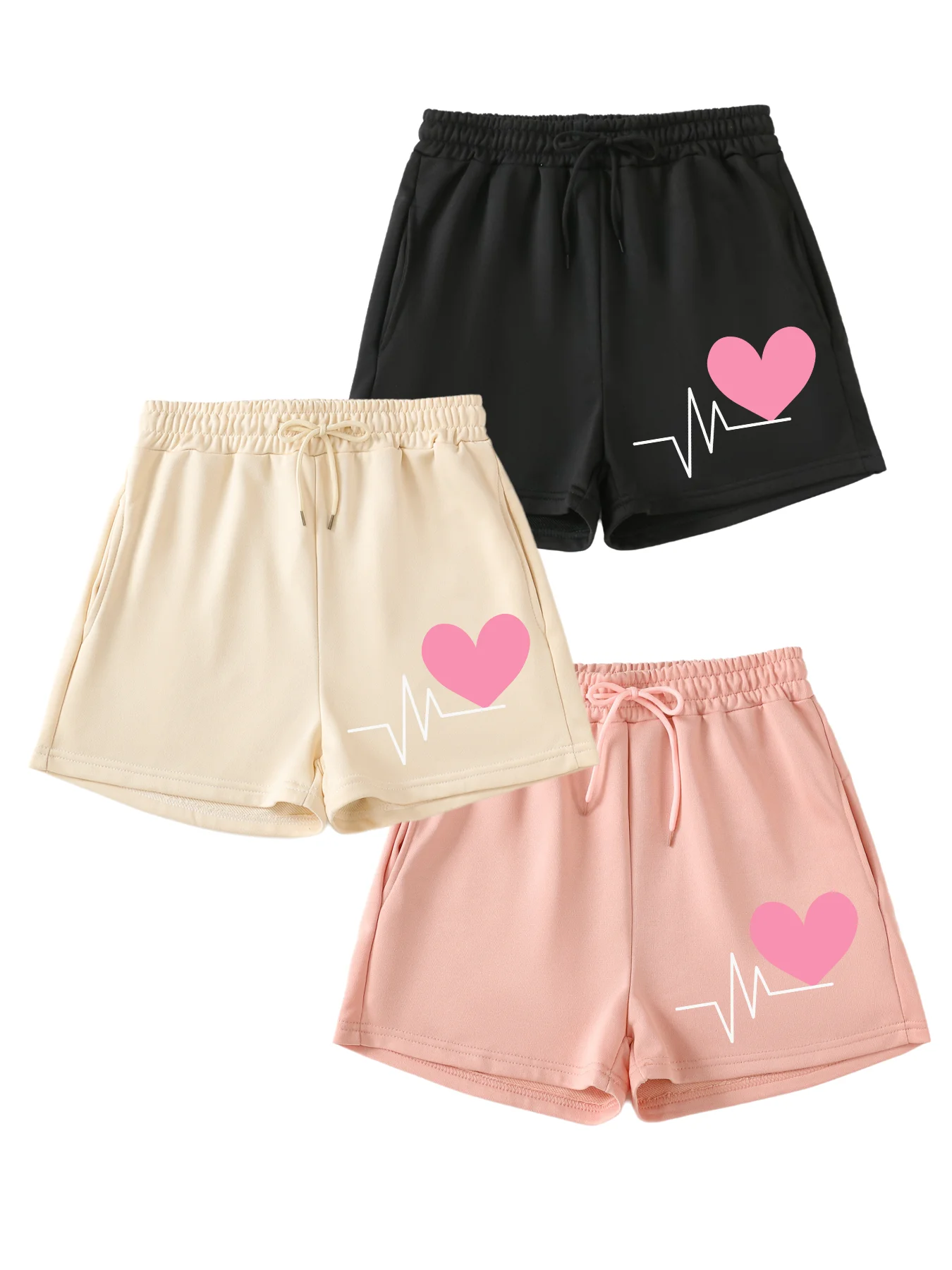 

Set of 3 standard women's casual sports print shorts with pocket rope casual sports jogging bottoms