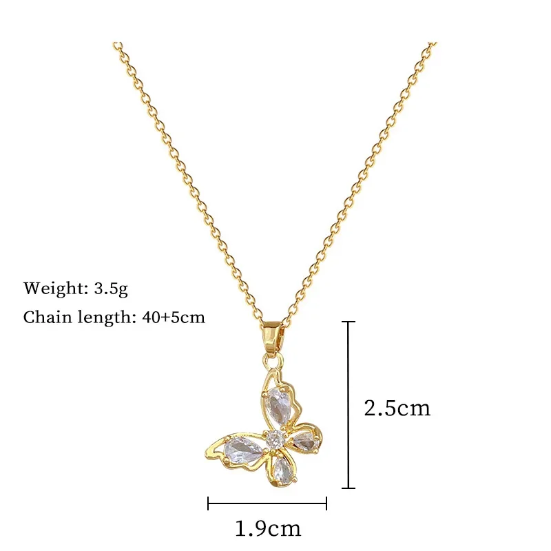 Fashion Butterfly Zircon Pendant Necklace for Women Girls Stainless Steel Chain Party Accessories Jewelry Gifts image 6