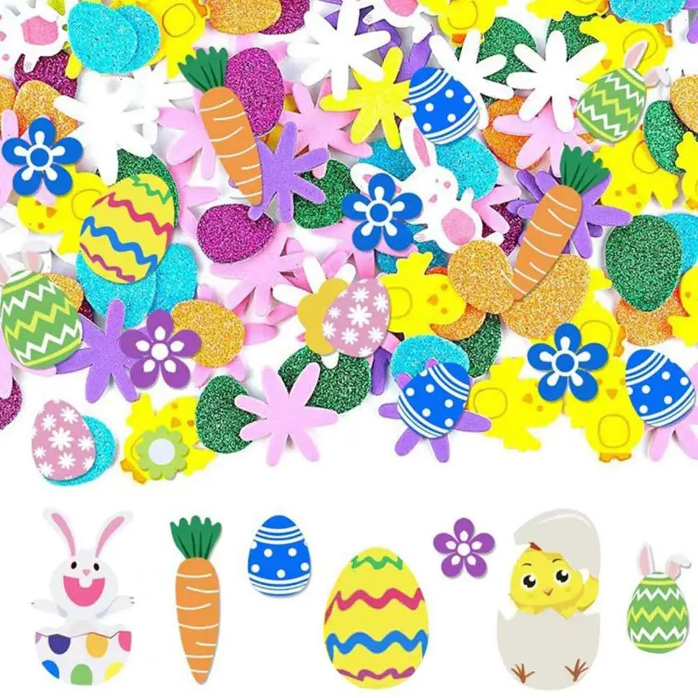 Classic Easter Elements Foam Stickers Spring Party Decoration Set Easter Sticker Self-adhesive Foam Stickers Happy for Home