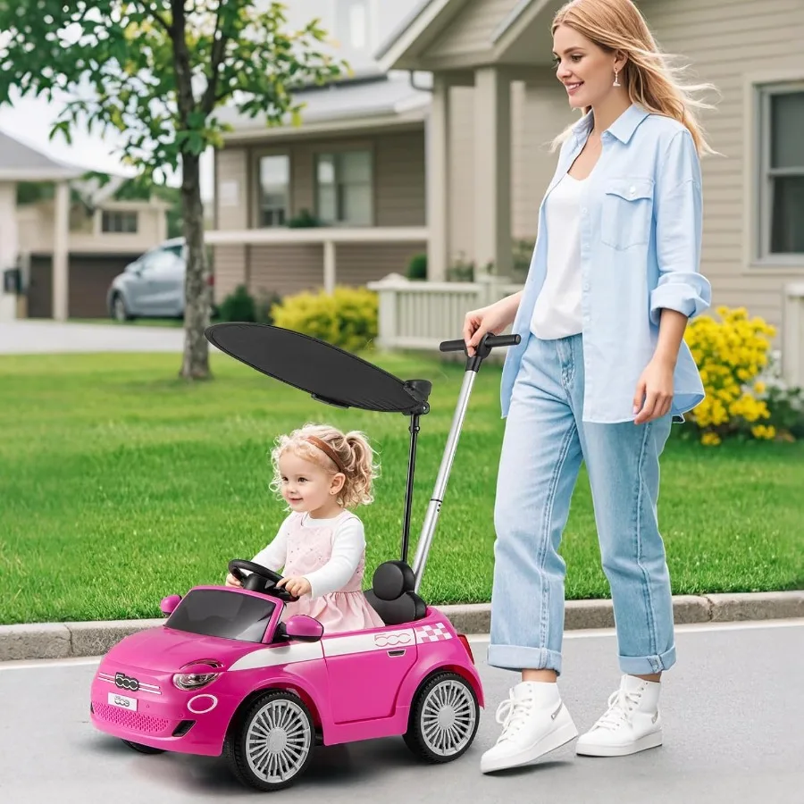Carro push para crianças 3 em 1 licenciado Fiat 500e bebê deslizante andando com alça de controle de pais dossel ajustável apoio para os pés passeio