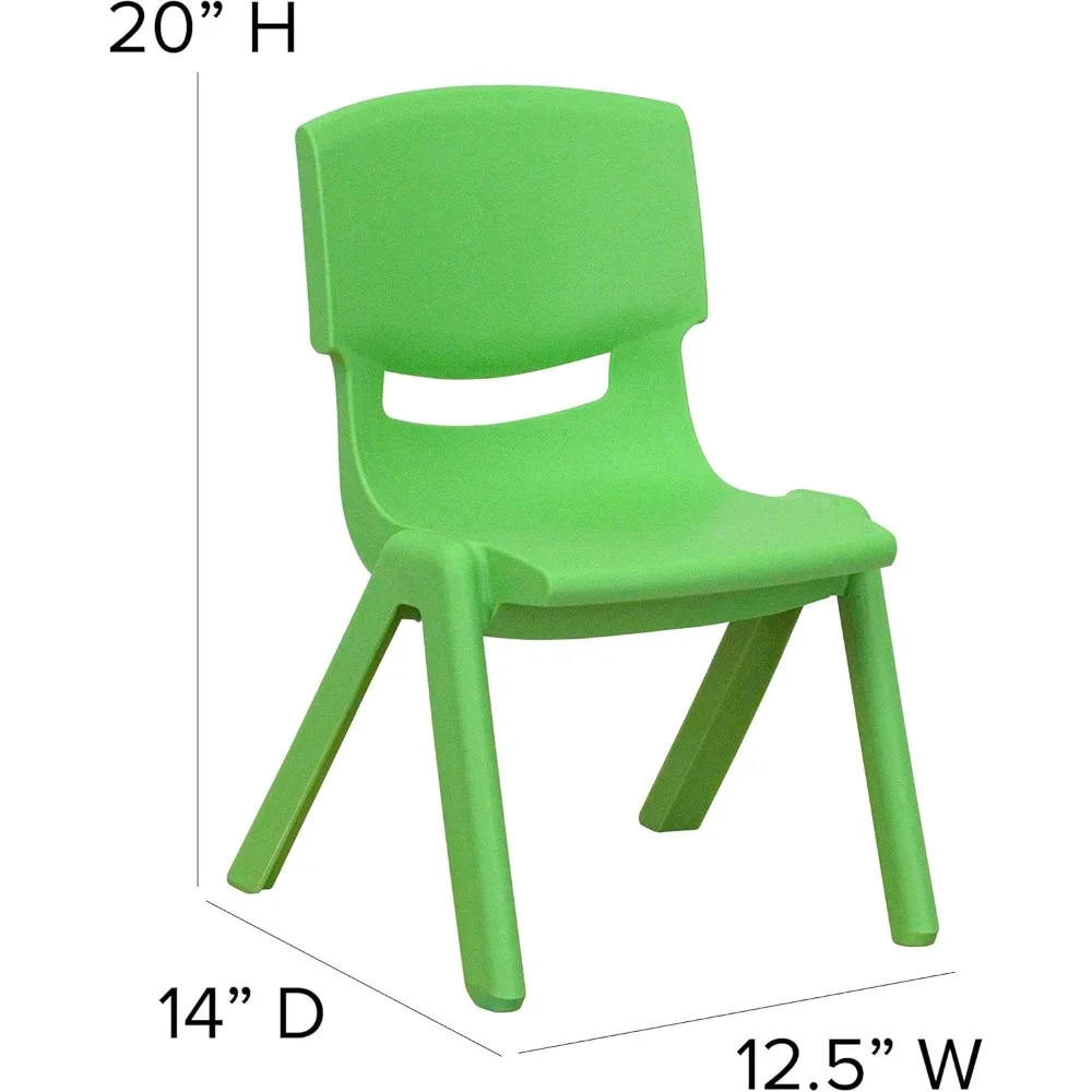 كرسي مدرسي EMMA + OLIVER مكون من قطعتين من البلاستيك الأخضر قابل للتكديس مع مقعد 10.5 بوصة ارتفاعًا، كرسي ما قبل المدرسة